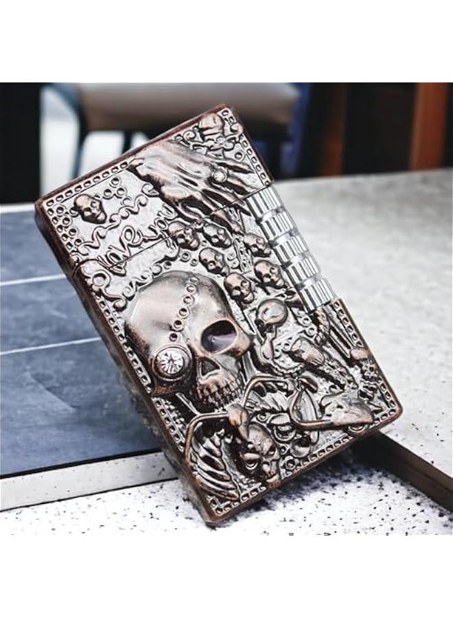 Cool Engraved Skull Lighter, Creative Grinding Wheel Butane Lighter, Soft Flame Lighter, Jet Torch Lighter, Adjustable Inflatable, Retro Antique Lighter, Men's Gift (No Gas) - Red Copper