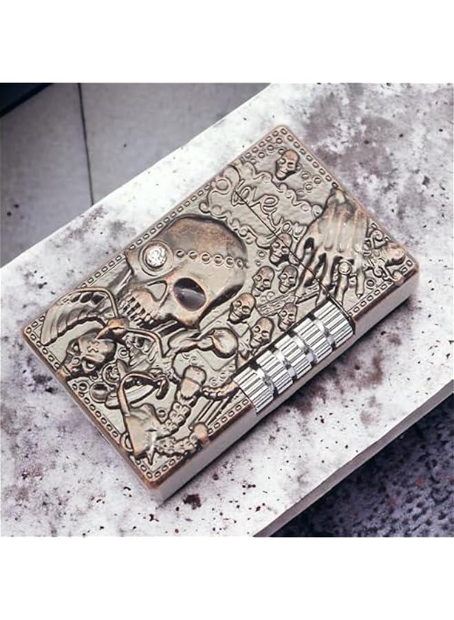 Cool Engraved Skull Lighter, Creative Grinding Wheel Butane Lighter, Soft Flame Lighter, Jet Torch Lighter, Adjustable Inflatable, Retro Antique Lighter, Men's Gift (No Gas) - Red Copper