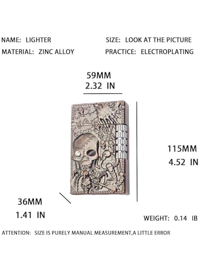 Cool Engraved Skull Lighter, Creative Grinding Wheel Butane Lighter, Soft Flame Lighter, Jet Torch Lighter, Adjustable Inflatable, Retro Antique Lighter, Men's Gift (No Gas) - Red Copper