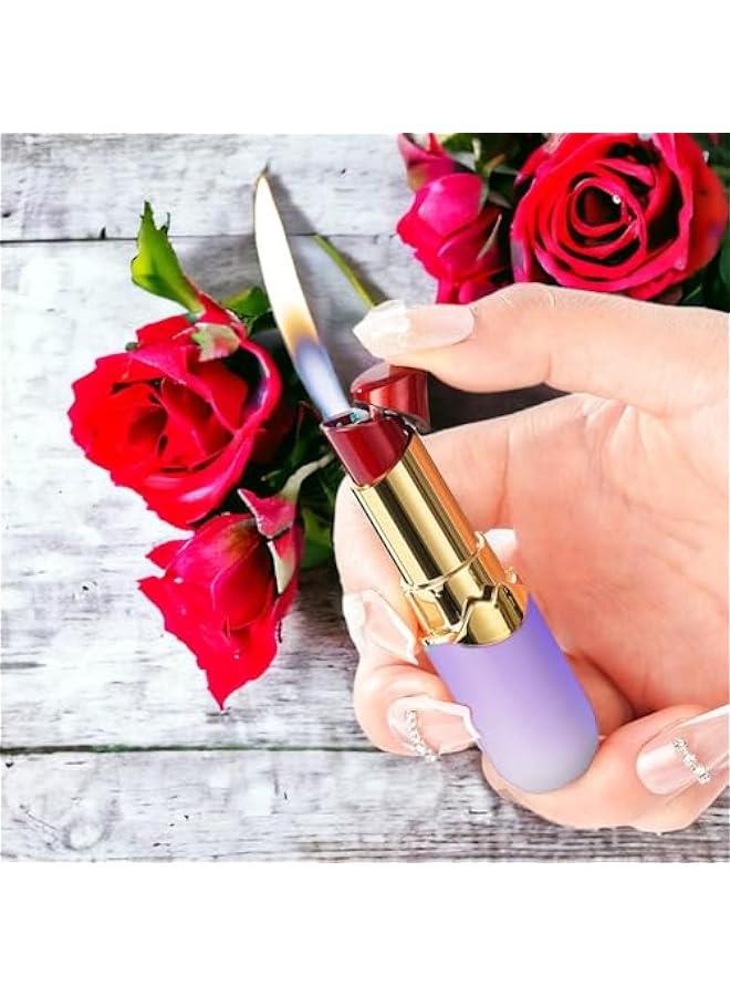 Creative Lipstick Lighter, Soft Flame Butane Lighter, Refillable and Adjustable Open Flame Lighter, Cool Portable Windproof Lighter, Unique Birthday Gift for Ladies and Girlfriends(No Gas)-Purple