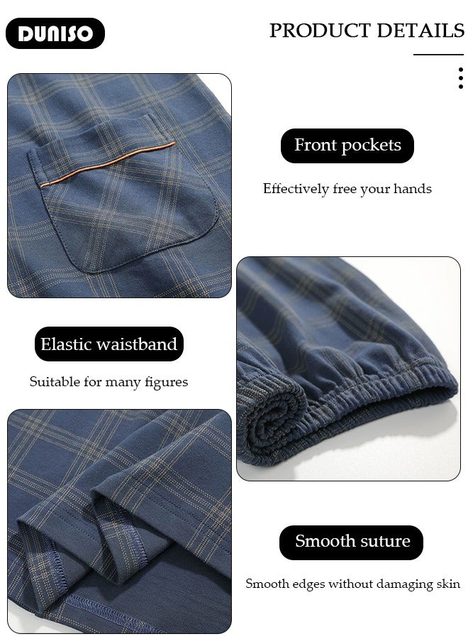 Men's Pajamas Set, 3-Piece Long Sleeve Sleepwear Top, Long Pants and Short Pants Sleepwear Button Down Loungewear Set Soft Pajamas Set with Pockets for Men