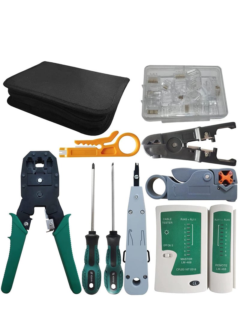 Network Tool Kits Professional Net Computer Maintenance LAN Cable Tester Repair Tools RJ45 RJ11 Cat5 Cat6 Cable Tester Network Cable Crimper Screwdriver Crimp Pliers stripping pliers Tool Set