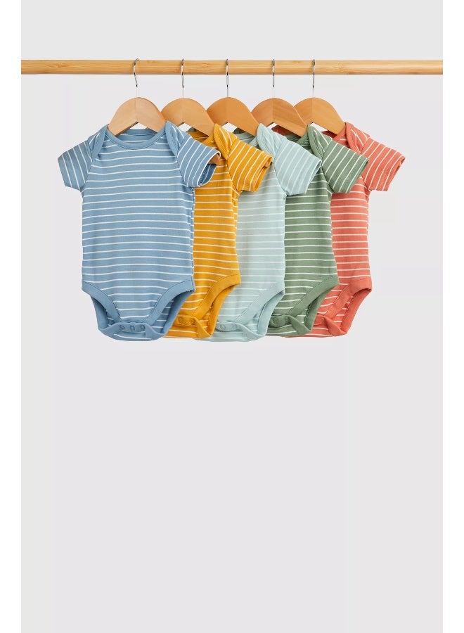 Striped Short-Sleeved Bodysuits - 5 Pack