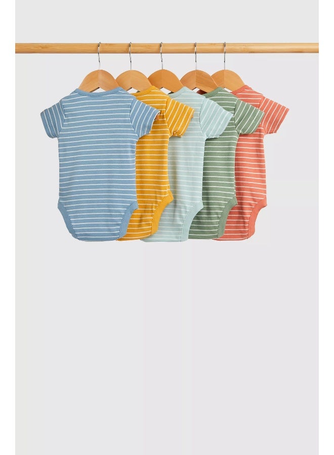 Striped Short-Sleeved Bodysuits - 5 Pack