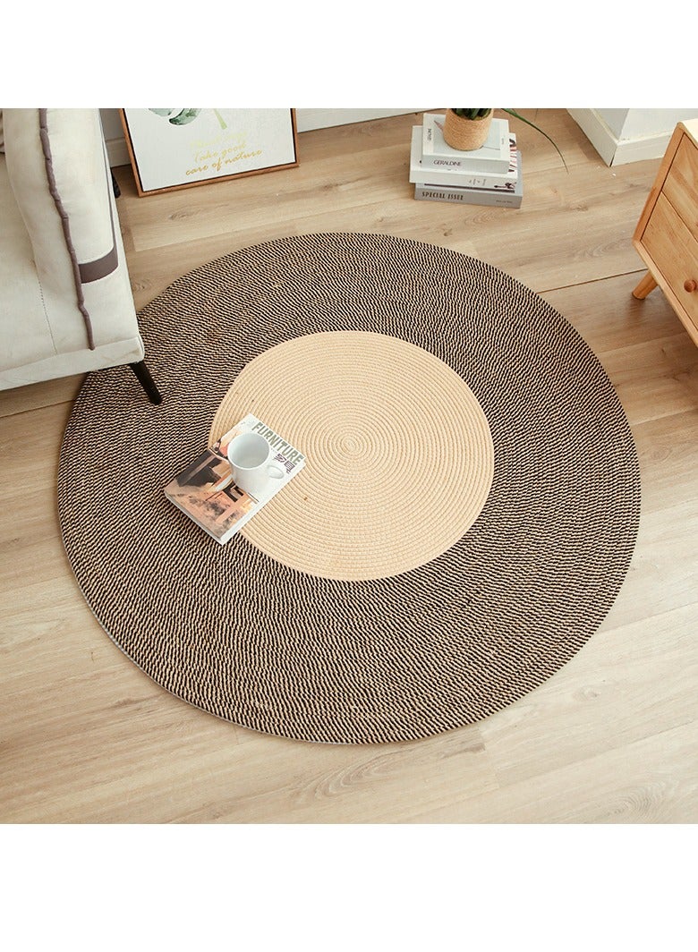 Hand Woven Jute Tassel Round Living Room Carpet With Anti Slip Bottom (Size 80CM)