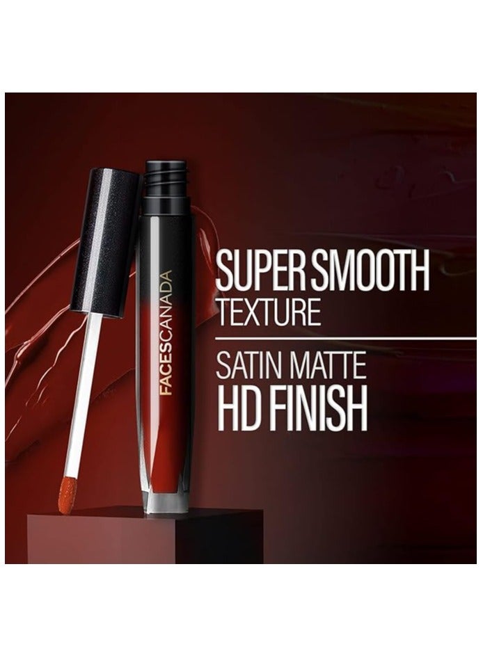 FACES CANADA Comfy Silk Liquid Lipstick Infused With Nourishing Mulberry Oil & Shea Butter, Longwear Transfer Proof Highly Pigmented Lip Color With Smooth Texture, Satin Matte Finish - Achiever Red 09