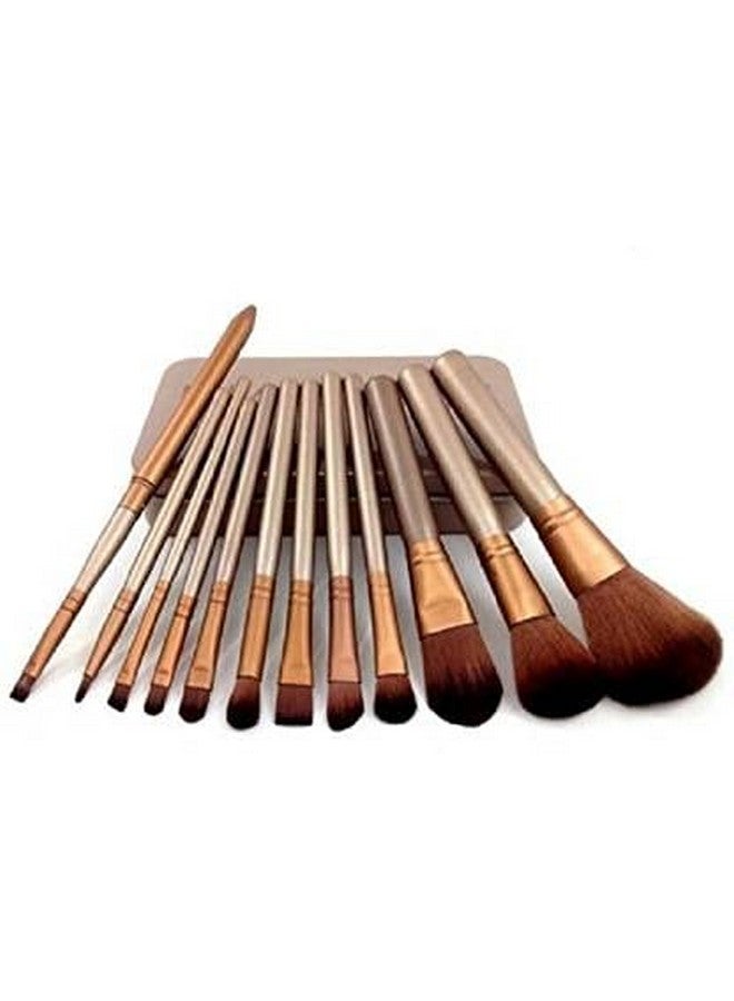 Makeup Brushes Kit Set Of 12 With A Silver Storage Box And One Fan Brush And One Sponge Puff