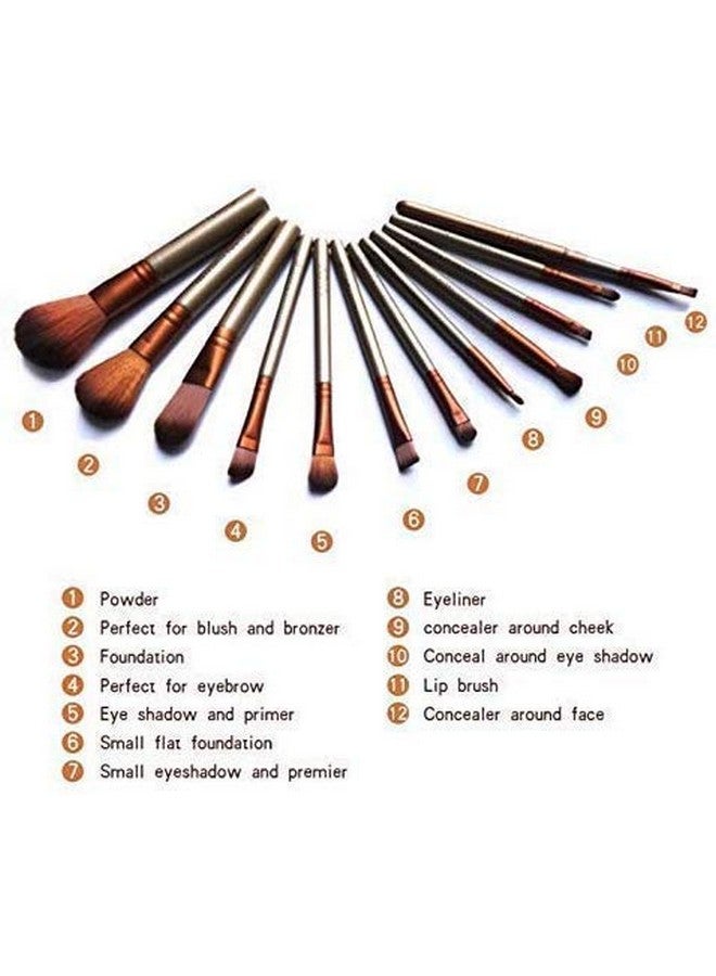 Makeup Brushes Kit Set Of 12 With A Silver Storage Box And One Fan Brush And One Sponge Puff
