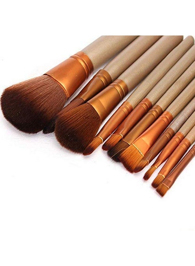 Makeup Brushes Kit Set Of 12 With A Silver Storage Box And One Fan Brush And One Sponge Puff