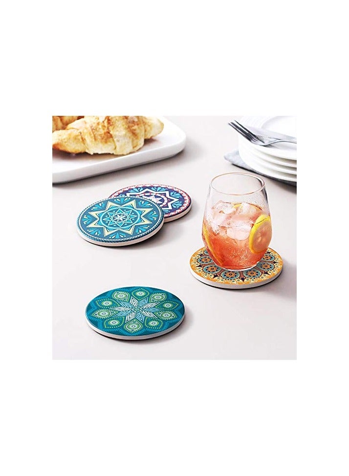 Drink Coasters Absorbent Ceramic Coasters With Cork Base,Prevent Furniture From Dirty And Scratched, Multicolor