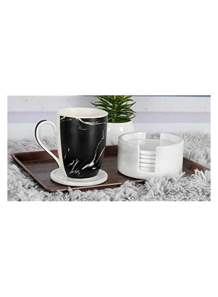 6 Pcs Handmade Marble Warm Coffee Coasters for Cup Glass Drink Car Office with Storage Stand Drink Coasters Set