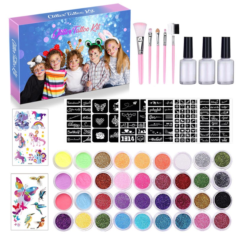 30-Color Glitter  Glow Powder Tattoo Kit