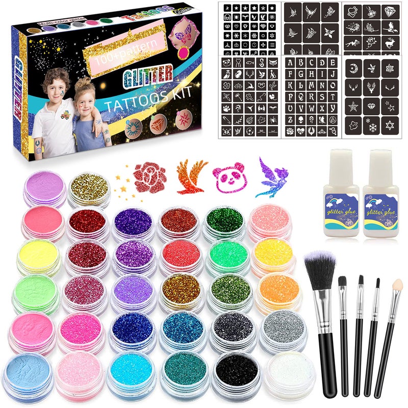 26-Color Tattoo Glitter  Glow Powder Set for Parties