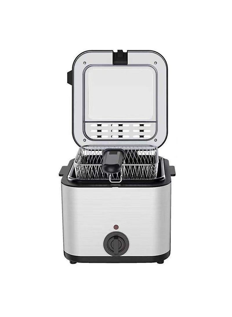 2.5L Electric Fryer, 1000W Household Small Stainless Steel Deep Fryer with Multi-Function Kebab Feature, High Power Mini Kitchen Fryer for Crispy French Fries, Chicken, Fish, and More