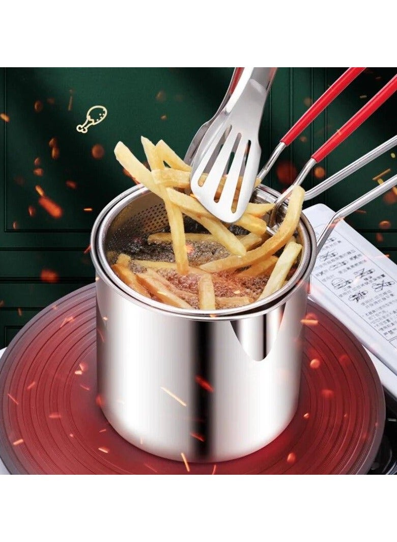 Household 304 Stainless Steel Deep Fryer with Lid Clip & Strainer Basket, Multifunction French Fry Pan Kitchenware for Home Cooking