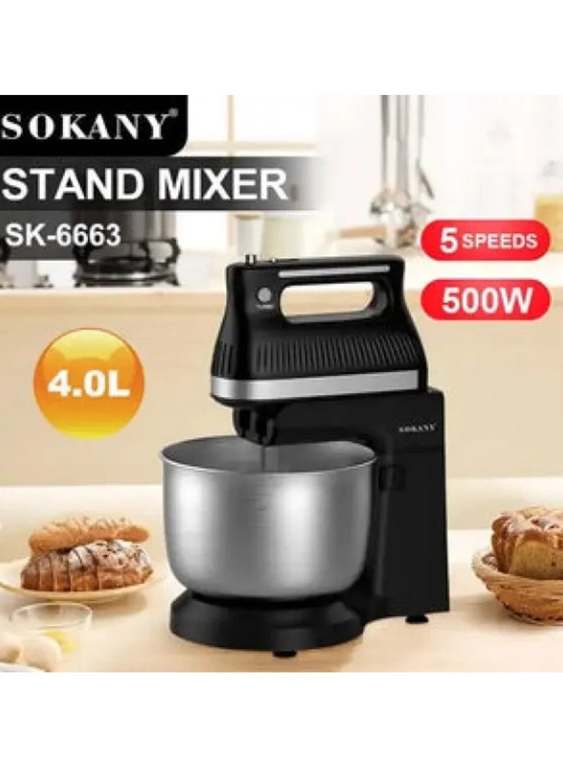 SOKANY SK-6663 Kitchen Mixer 500W High Power Pure Copper Motor Five-Step Speed Adjustment Capacity 4L