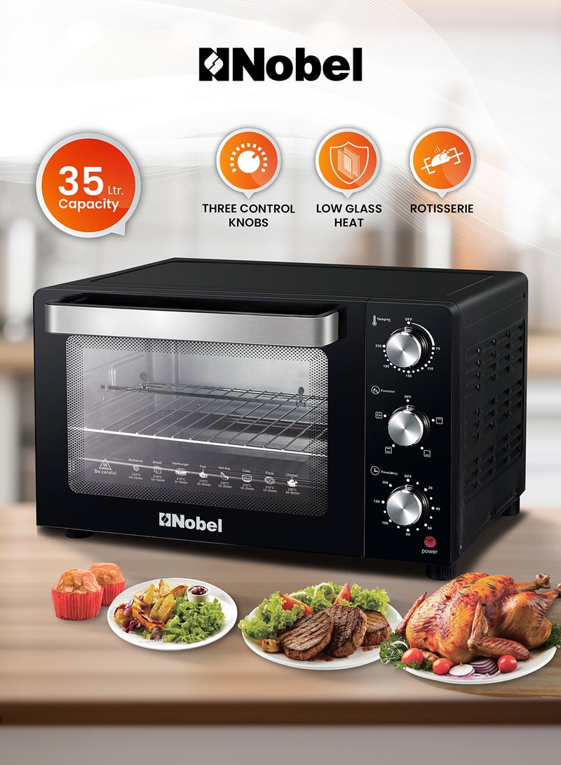 35L Oven with Adjustable Temperature Control (70-250°C), 120-Minute Timer, Double Glass Door, And Power 35 L 1500 W NEO40PRO Black