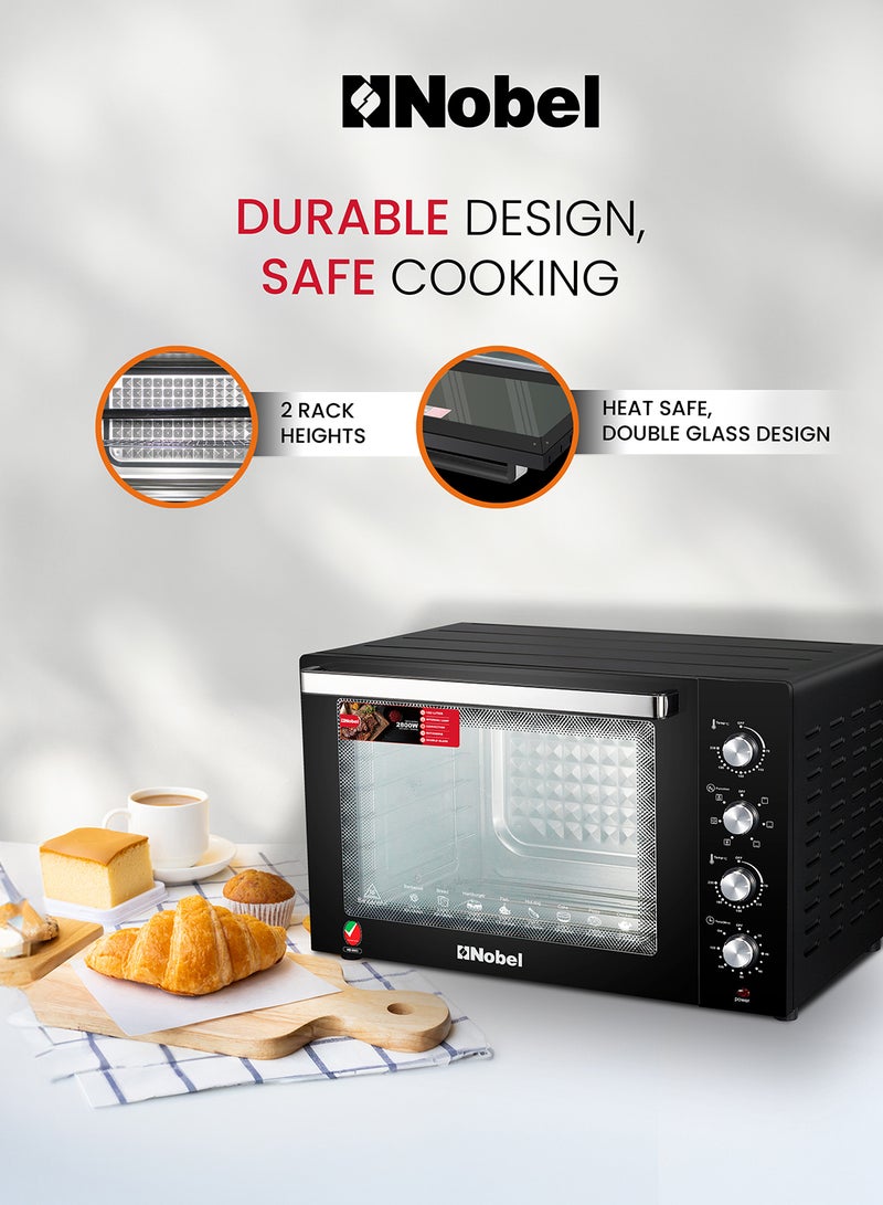 100L Oven with Adjustable Temperature Control (70-250°C), 120-Minute Timer, Double Glass Door 100 L 2800 W NEO105PRO Black