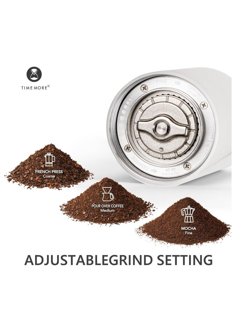 Chestnut C2S Manual Coffee Grinder Stainless Steel S2C Conical Burr Coffee Grinder, Capacity 25g Hand Coffee Bean Grinder, Adjustable Grinder Setting, Double Bearing Positioning (White)