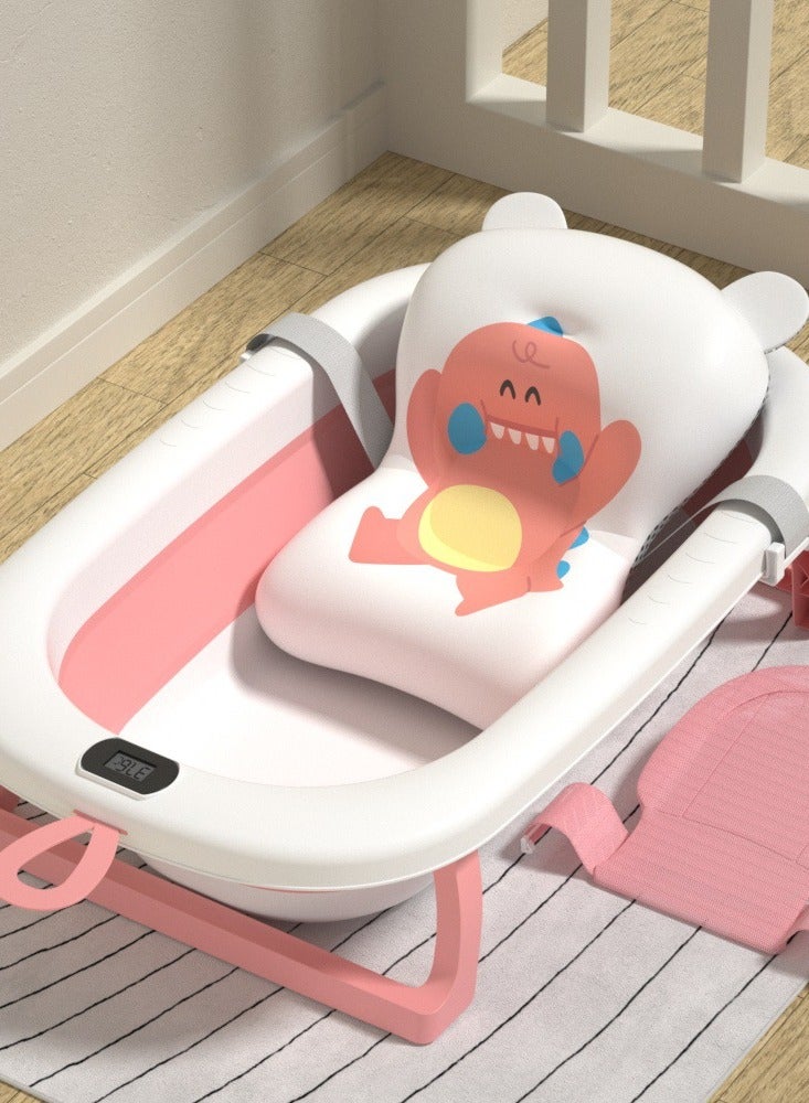 Multi-purpose foldable baby bathtub with drainage hole, portable laundry basket for bathing/showering, pink - 75.5x47x21.5cm