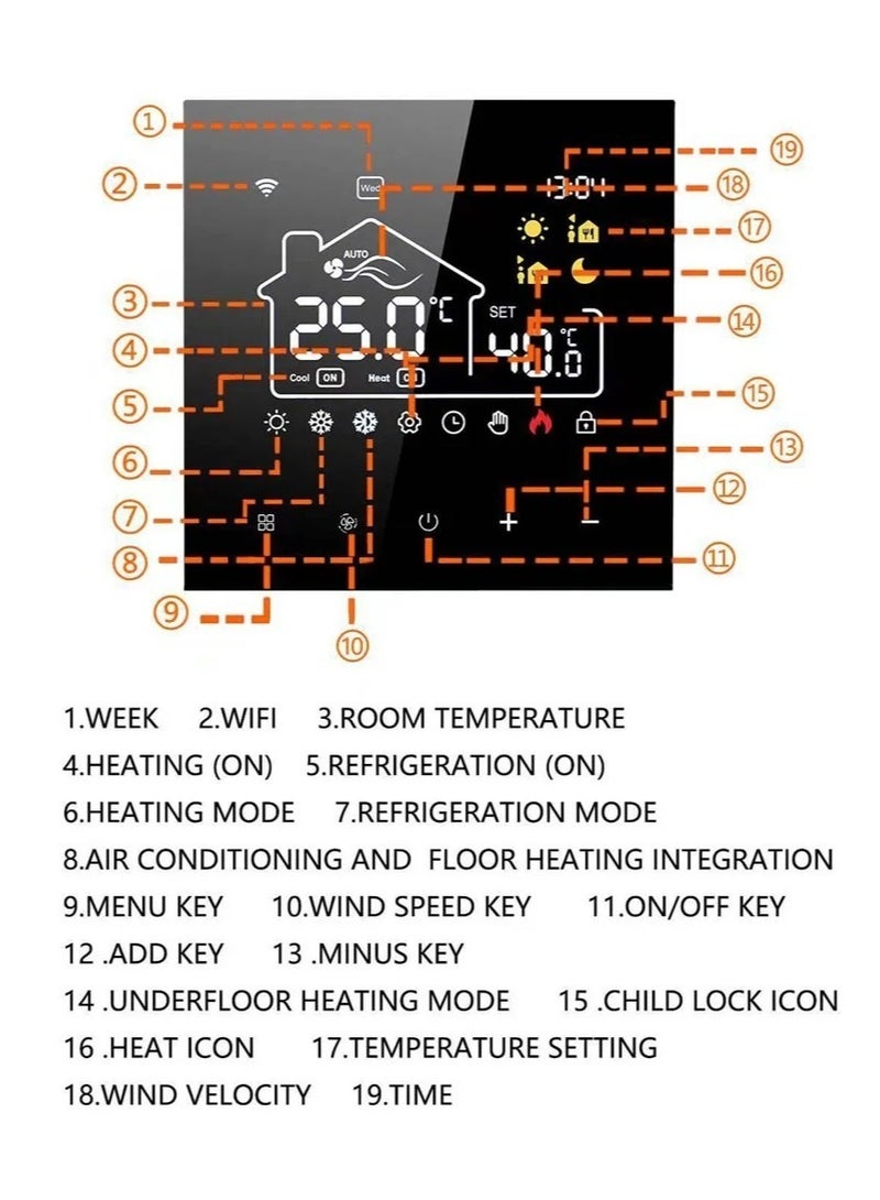 Tuya WiFi Indoor Central Air Conditioning Thermostat Floor Heating All-in-One Temperature Regulator Digital Display Intelligent Thermostat Mobile phone APP Control