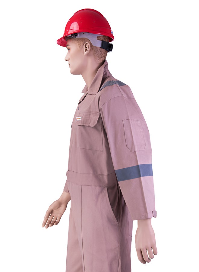 Comfort Safety Coverall With 6 Reflective Tapes Khaki Large