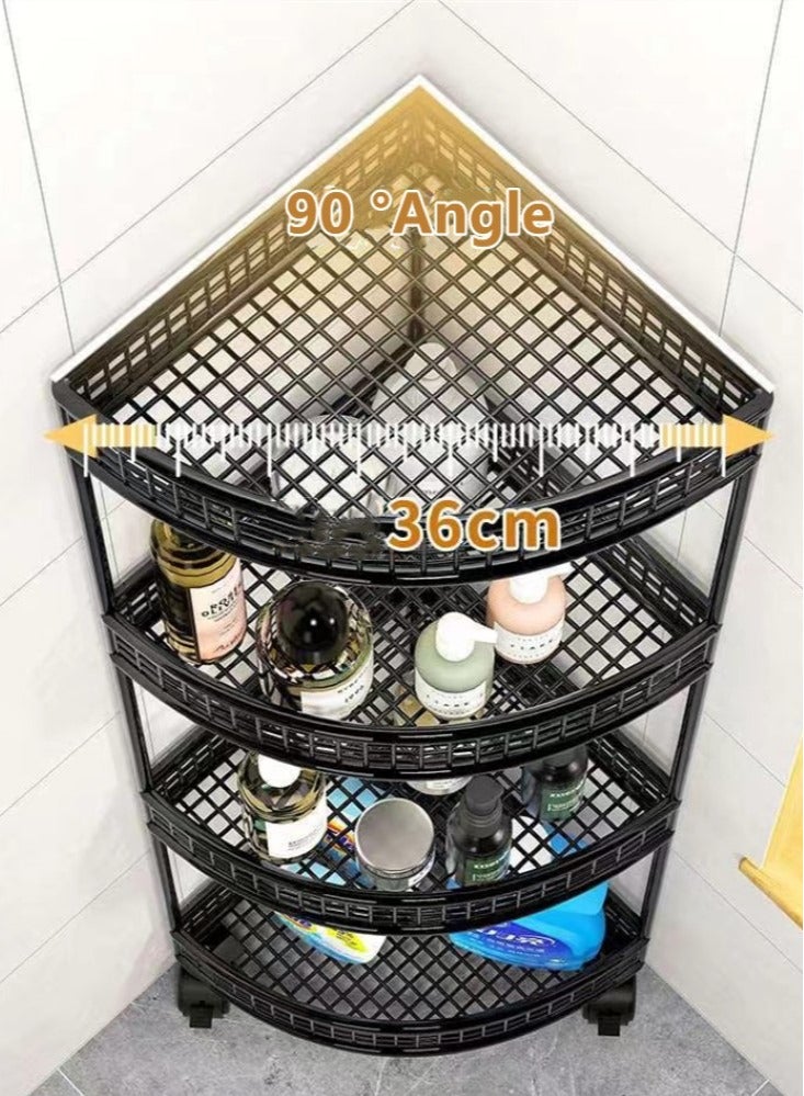 4-Tier Bathroom Shelf Shower Shampoo Soap Organizer Storage Rack With Wheel 36x26x84 cm