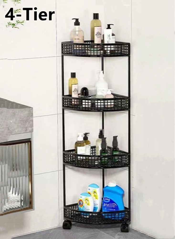 4-Tier Bathroom Shelf Shower Shampoo Soap Organizer Storage Rack With Wheel 36x26x84 cm