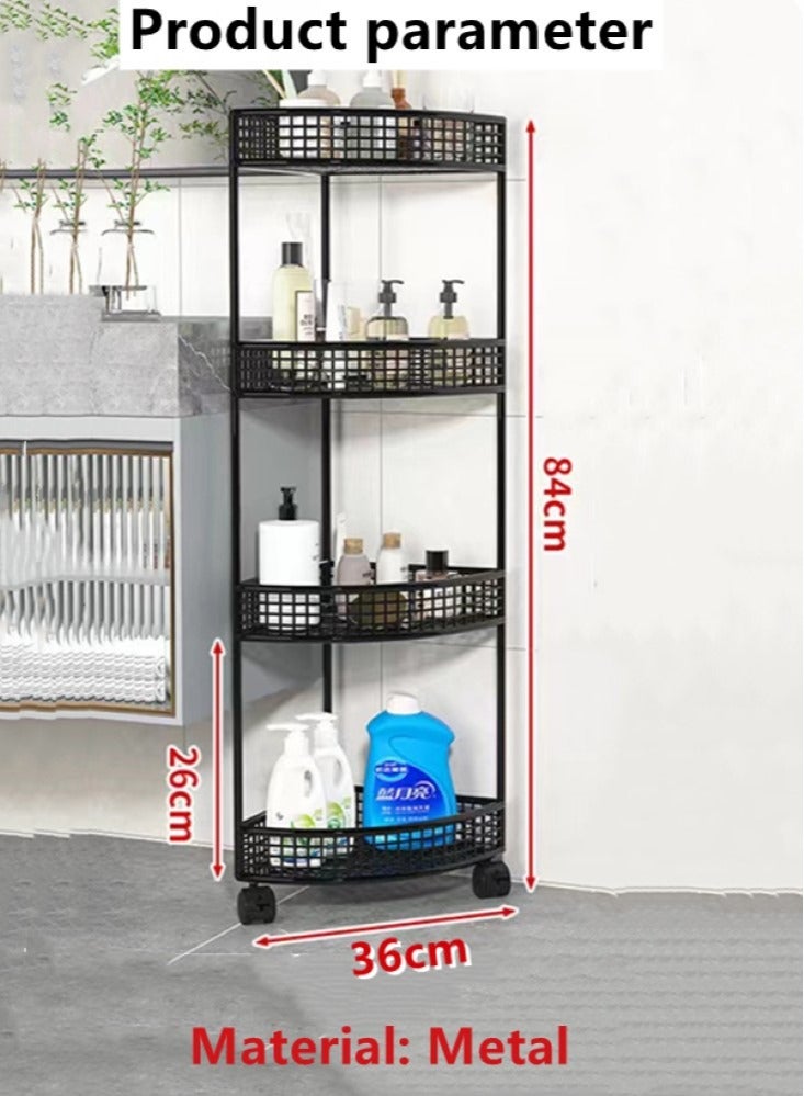 4-Tier Bathroom Shelf Shower Shampoo Soap Organizer Storage Rack With Wheel 36x26x84 cm