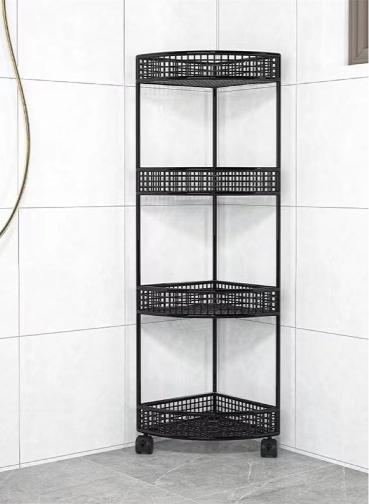 4-Tier Bathroom Shelf Shower Shampoo Soap Organizer Storage Rack With Wheel 36x26x84 cm