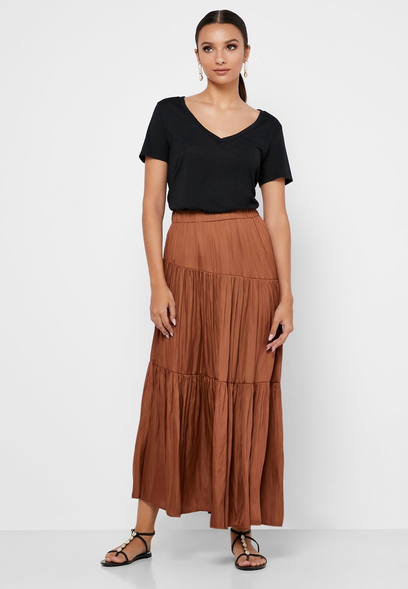 Tiered Maxi Skirt Brown