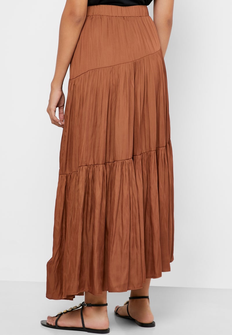 Tiered Maxi Skirt Brown