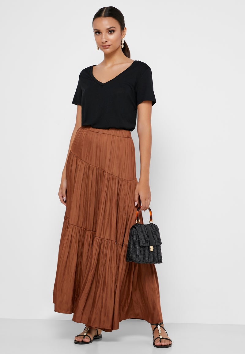 Tiered Maxi Skirt Brown