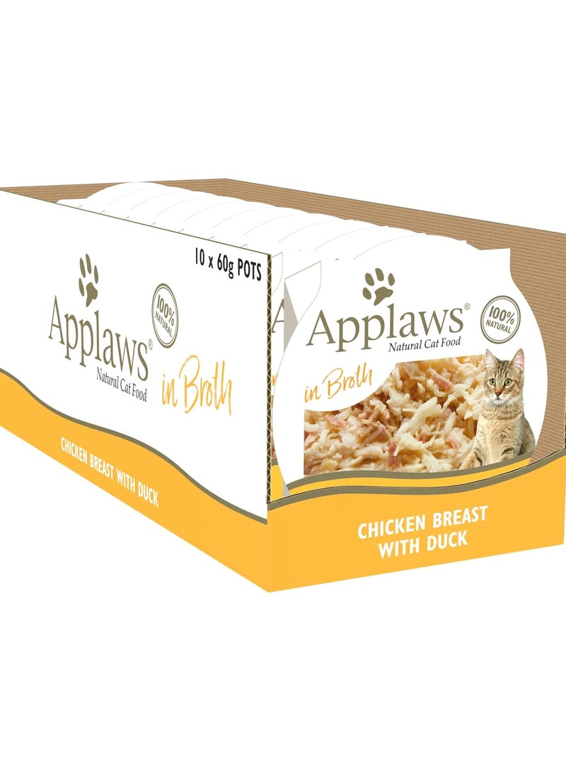 Applaws Natural Wet Cat Food Chicken with Duck in Broth 10 X 60g,