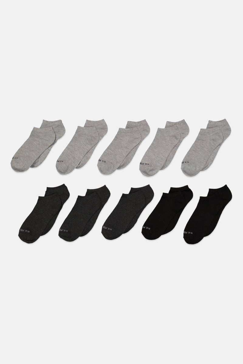 Women 10 Pairs Brand Logo Socks, Black/Grey