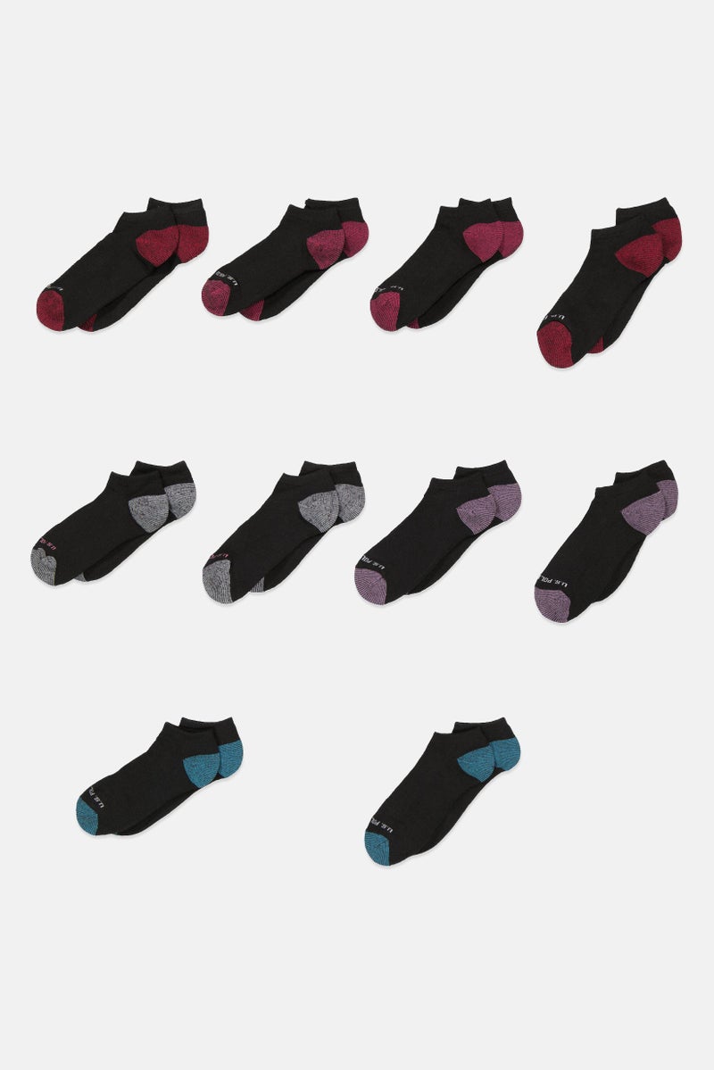 Women 10 Pairs Low Cut Socks, Black Combo