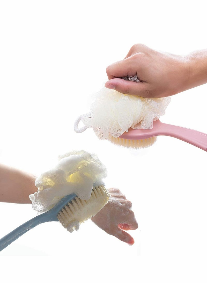 Men Women Long Handle Bath Brush 2 in 1 Shower Sponge with Handle Back Shower Scrubber Exfoliating Brush 2 PCS