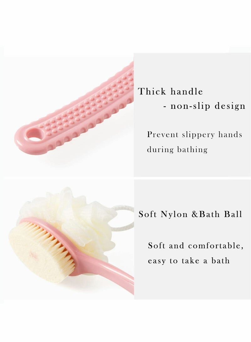 Men Women Long Handle Bath Brush 2 in 1 Shower Sponge with Handle Back Shower Scrubber Exfoliating Brush 2 PCS