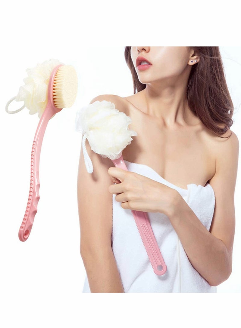 Men Women Long Handle Bath Brush 2 in 1 Shower Sponge with Handle Back Shower Scrubber Exfoliating Brush 2 PCS