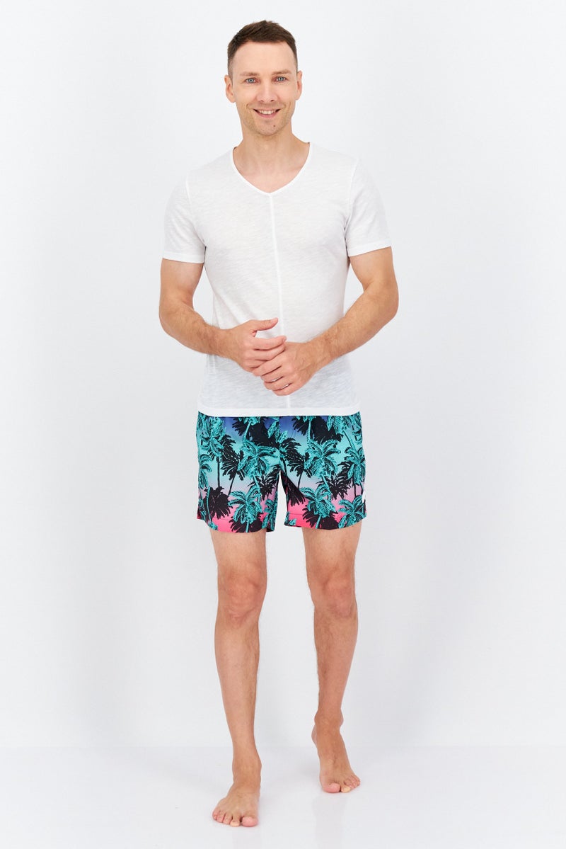 Men Allover Printed Drawstring Board Short, Black Combo