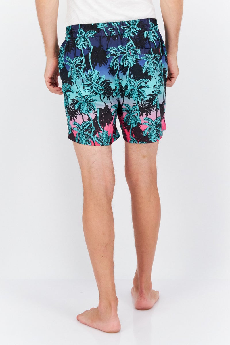 Men Allover Printed Drawstring Board Short, Black Combo