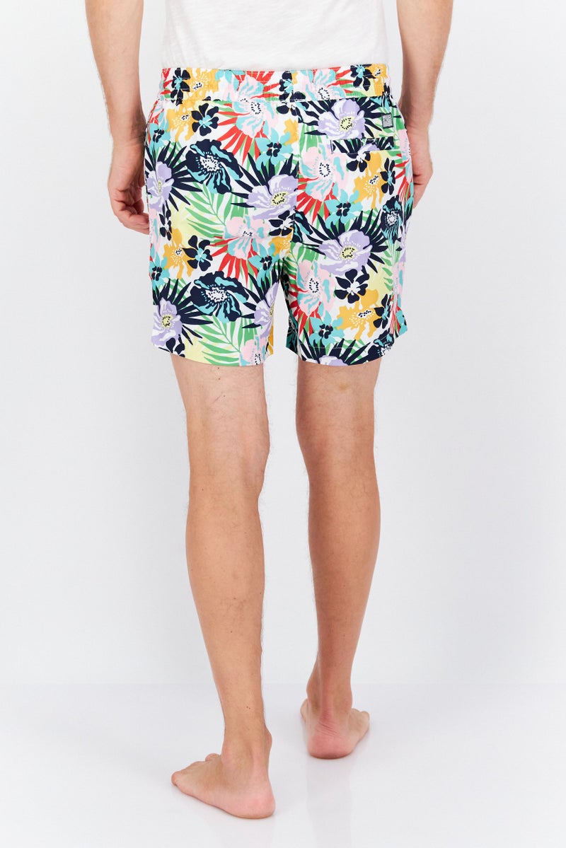 Men Floral Print Board Short, Off White Combo