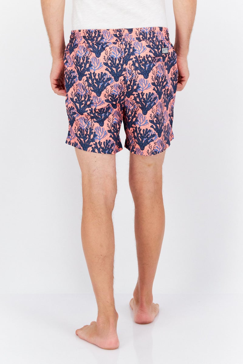 Men Allover Printed Drawstring Board Short, Coral Combo