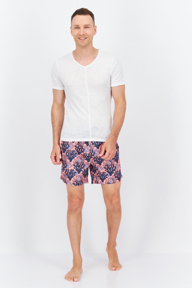 Men Allover Printed Drawstring Board Short, Coral Combo