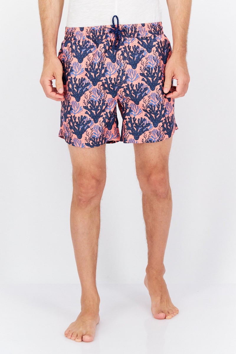 Men Allover Printed Drawstring Board Short, Coral Combo