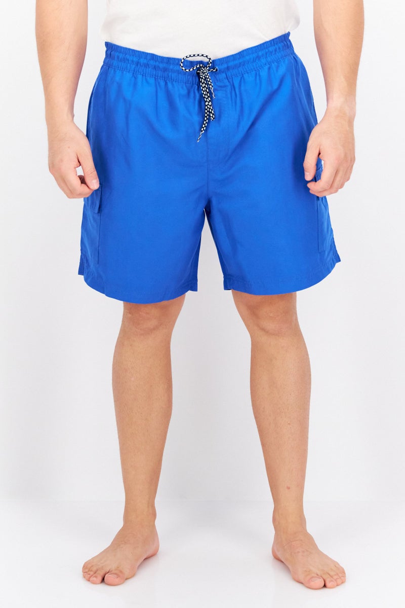 Men Plain Mid-Length Board Shorts, Blue