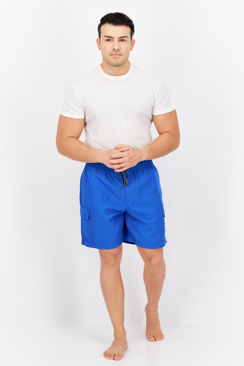 Men Plain Mid-Length Board Shorts, Blue