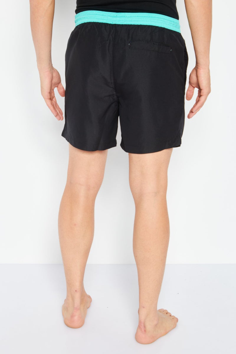 Men Embroidered Logo Swim Shorts, Black/Green