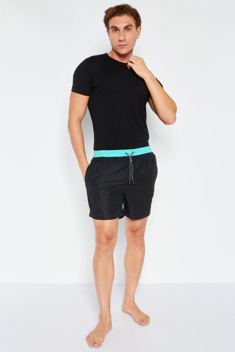 Men Embroidered Logo Swim Shorts, Black/Green