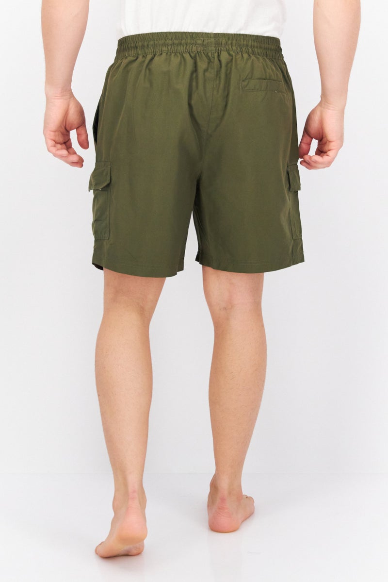 Men Plain Drawstring Board Shorts, Olive